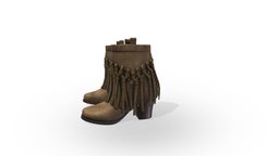 Cowgirl Brown Leather Fringes Western Boots leather, indian, mid, brown, western, native, boots, ankle, cowgirl, womens, calf, pbr, low, poly, female, fringes