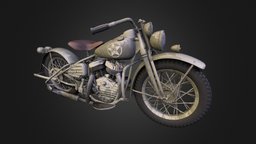 Vintage Motorcycle bike, ww2, wwii, motorcycle, wla, maya, blender