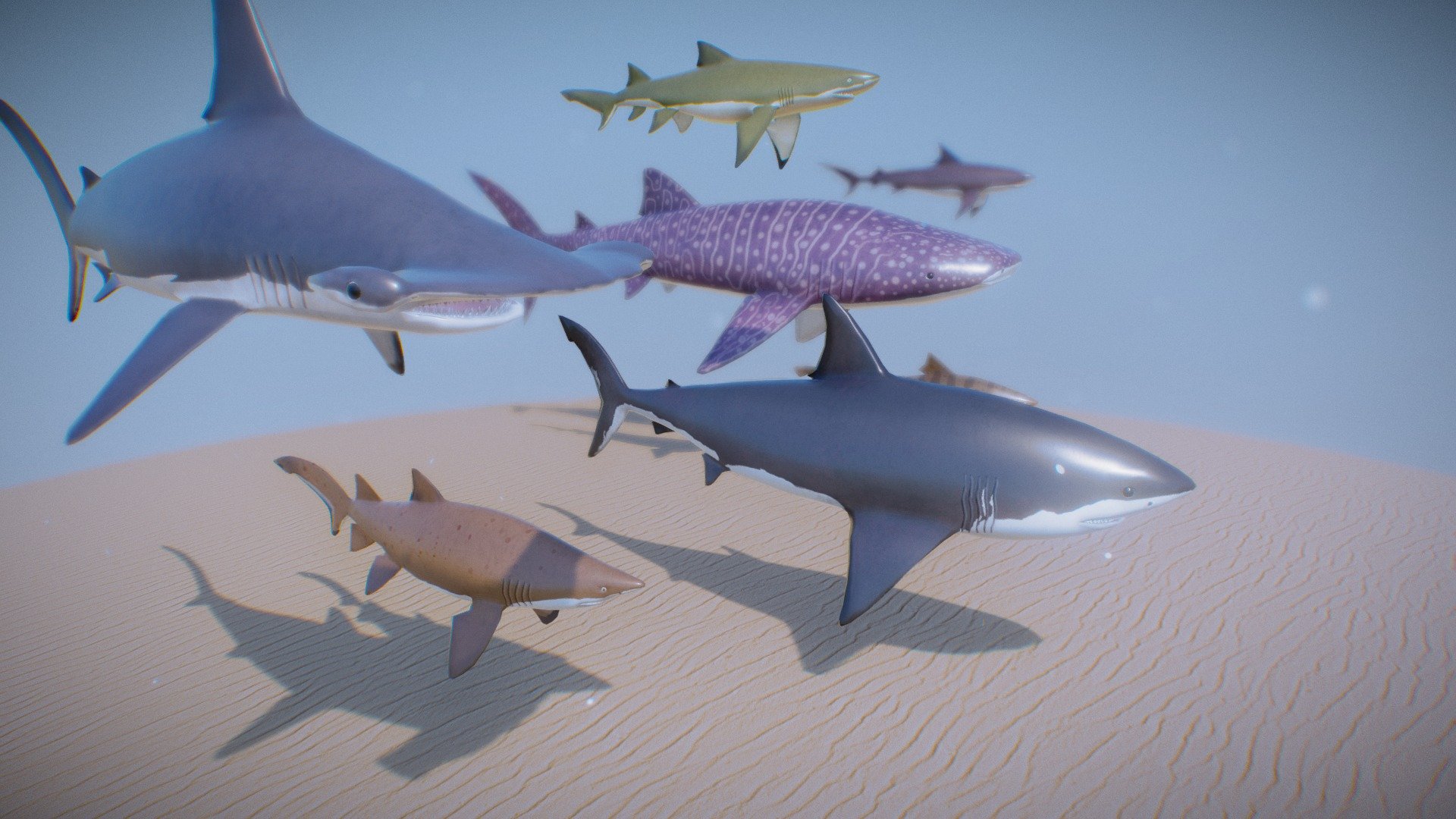 😍 😍 😍 So cute. They swim together as friends. They remind me of the godfather in Shark Tale. 
They will be avaliable in the Unity Asset Store very soon. They are scary I know, but if you treat them gently they will not bite 😌.

Reference videos:
-   https://youtu.be/dO215s1QaEM
-   https://youtu.be/y6A1oeg-wI - Seven Sharks Species - Download Free 3D model by Alenzo (@alextkd2003) 3d model