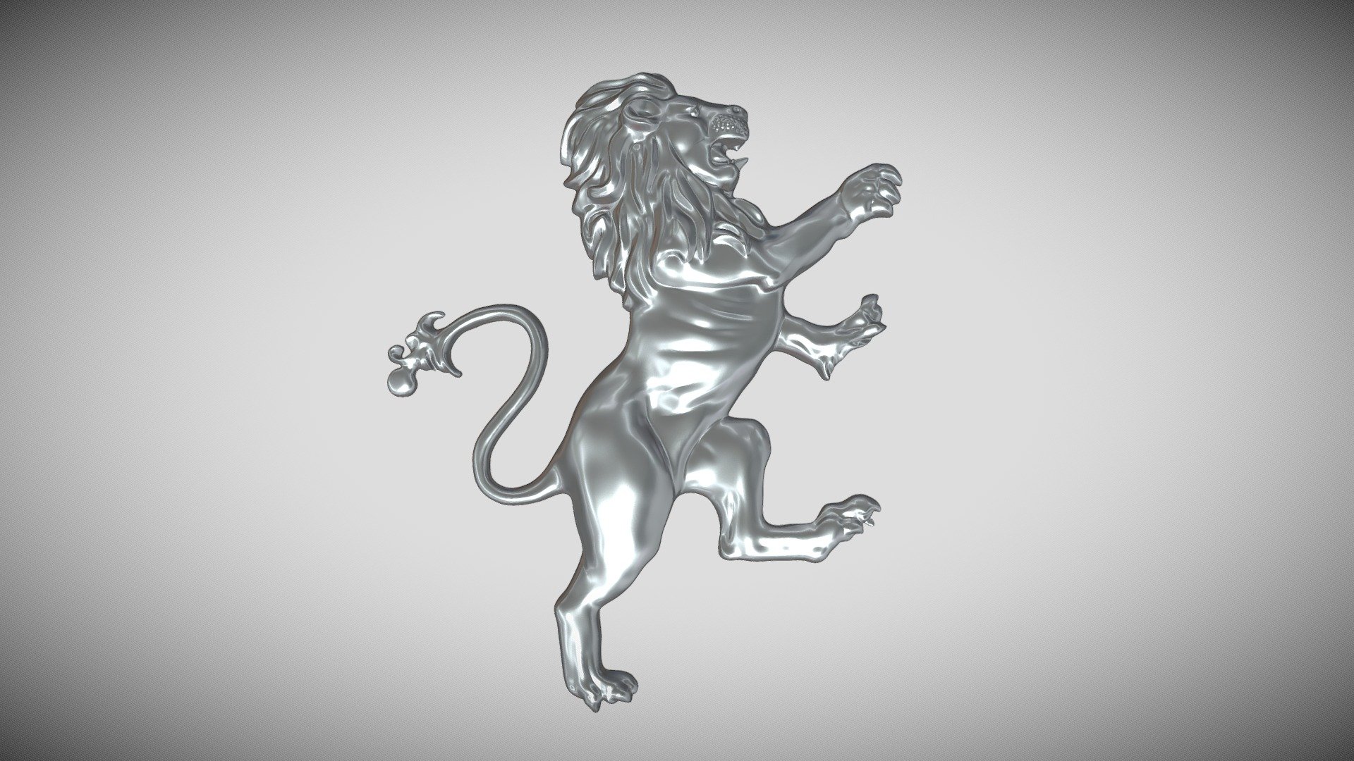 Printable heraldic lion.

Could be used for jewelry (medalion, pendant or ring).

Weights in different metals (g):

Silver  19.95

10K Gold    21.85

14K Gold    25.65

18K Gold    29.45

Platinum    38.19

Palladium   22.84

Approximate dimensions - 43 x 53 x 5.5 mm - Heraldic Lion - Buy Royalty Free 3D model by KDesigns 3d model