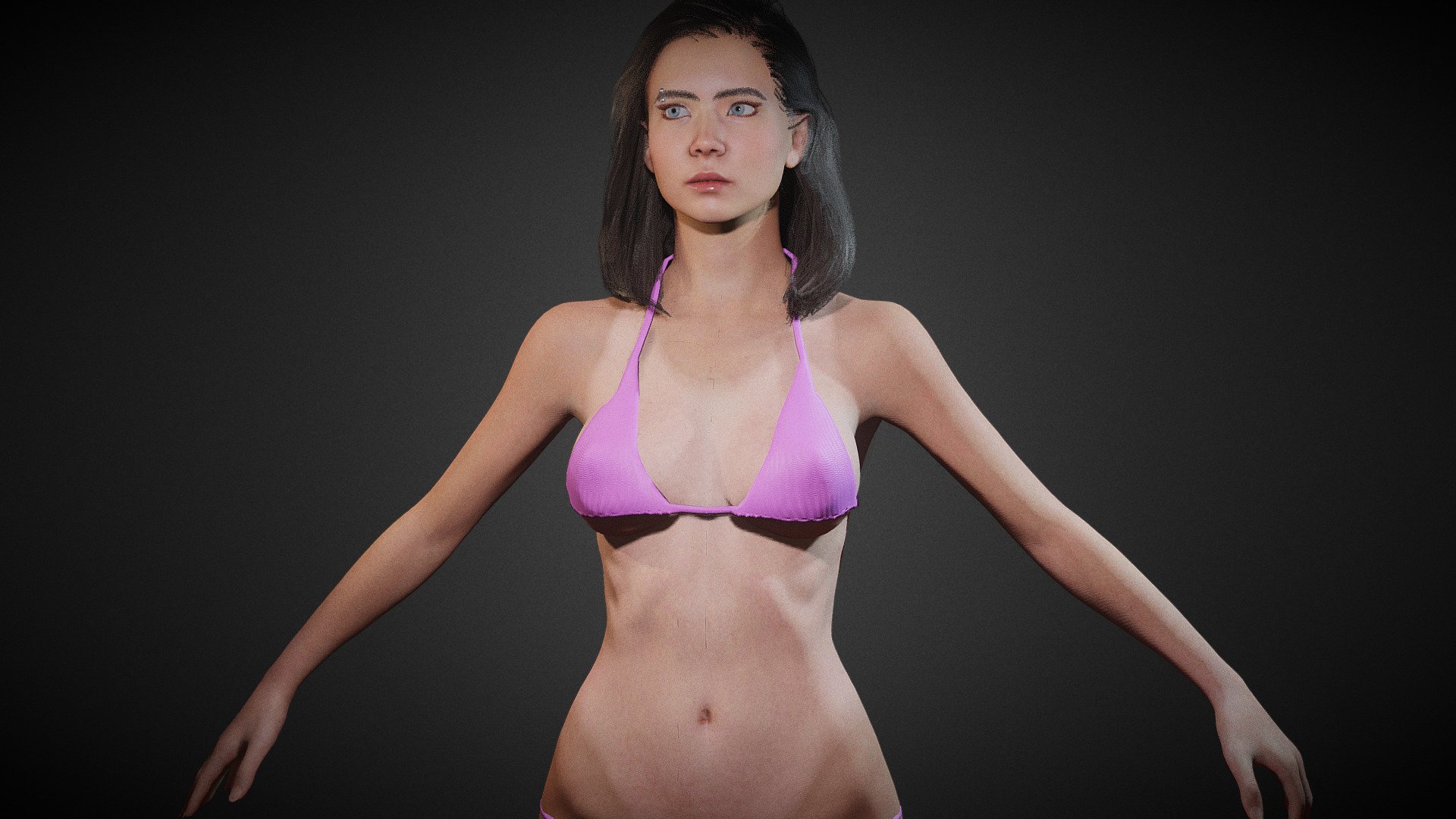 Swimsuit  Female Girl 3D model. Basic animation loop.  Model in Blender file. Body Fully rigged, face basic rig. SSS subsurface scattering. mixamo bone names for animation. Blend file format. (you can export to any format from blender).  Bikini Girl #31 - Bikini Girl 31 - Buy Royalty Free 3D model by Cg Stuff (@bokeh) 3d model