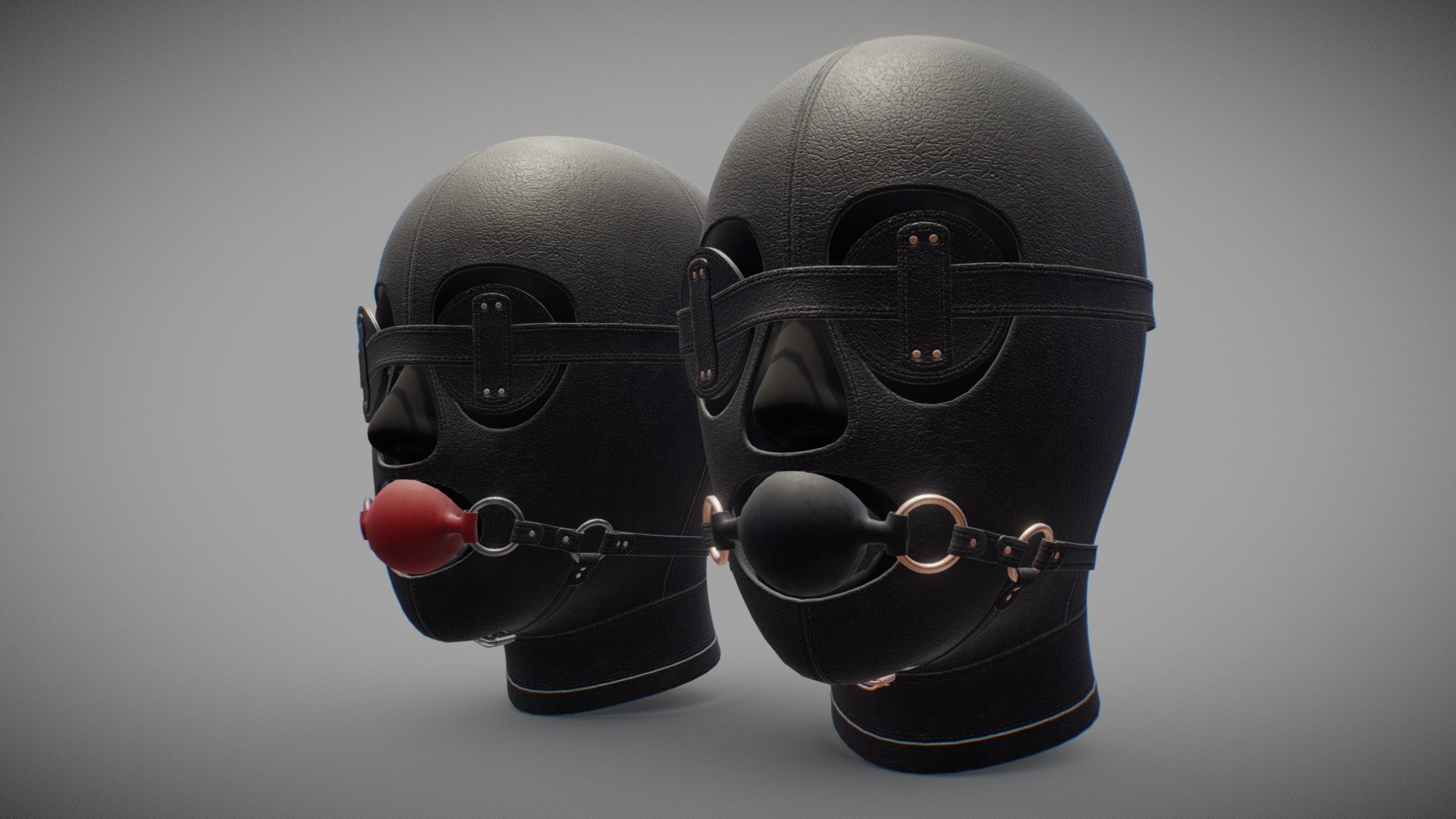 Low poly (mid poly) Photoreal Black Leather Face Mask along with Gag Strap  and Eye Strap on a Buckle. 4k textures. UVed non-overlaping. Clean Quad topology.
Due to clean quad topology it is easy to increase or reduce polygons as you need.
V: 12.416
Q: 12.116 - PBR Black Leather face mask set - Buy Royalty Free 3D model by DeepDown 3d model