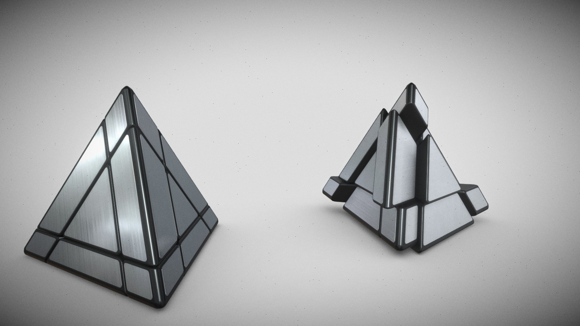 ShengShou has mass-produced the Mirror Pyraminx along with the Void Pyraminx. Like the other Pyraminx mods, this puzzle uses Skewb mechanism (it is similar to the Pyraminx's mechanism). This puzzle is based on the Jing's Pyraminx, it is the mirror version of it. Just as expected on any mirror puzzles, this puzzle is a shape-shifting, the colors are uniform, so you solved it by shape instead. The solving should be not too difficult since it's a Skewb, but shape mods can makes things difficult, the pieces' shapes can be confusing.




Texture from : https://free-3dtextureshd.com
 - ShengShou Mirror Pyraminx - 3D model by SonnyG1 3d model
