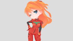 Chibi Asuka Langley red, cute, chibi, orange, painted, unit, tsundere, eva, mecha, machine, evangelion, animegirl, neon-genesis-evangelion, anime-character, character, girl, anime, robot, asuka-langley, asuka-langley-soryu
