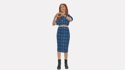 Woman in blue dress 0254 style, people, beauty, clothes, dress, miniatures, realistic, woman, character, 3dprint, model, blue