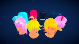 Hair Pack hair, head, manga, eevee, gameassets, blender3dmodel, estilizado, manga_character, 3d, blender3d, anime, ativos