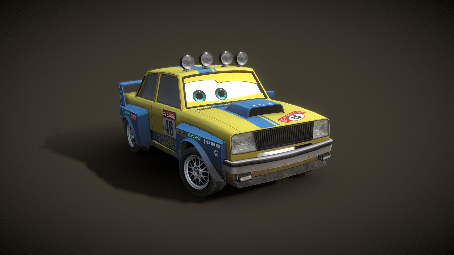 Gudmund is Sweden's reigning rally car champion in the 2007 video game Cars: Mater-National.  I was able to concept the character, then model, texture, and rig him for the game. He was a fun character to work on as i love the older Volvos.

Please note: I cannot sell or allow download of this model as this is the actual game model built for the Pixar Cars video game franchise 3d model