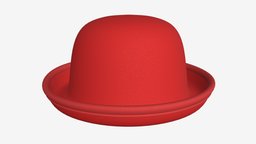 Red bowler hat hat, red, cap, fashion, classic, head, costume, formal, bowler, 3d, pbr, female, male, clothing