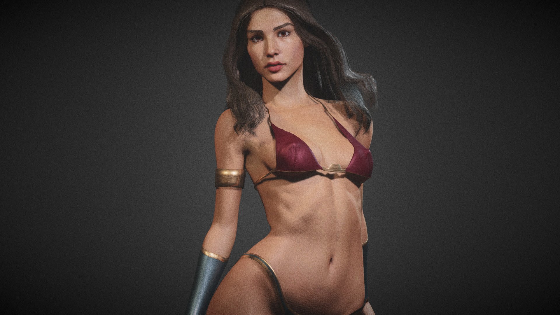 * PLEASE DOWNLOAD THE RAR INSIDE THE ADDITIONAL FILES!!!
Wonder Bikini Female Girl 3D model. Basic animation loop.  Model in Blender file. Body Fully rigged, face basic rig. SSS subsurface scattering. mixamo bone names for animation. Blend file format. (you can export to any format from blender) 3d model