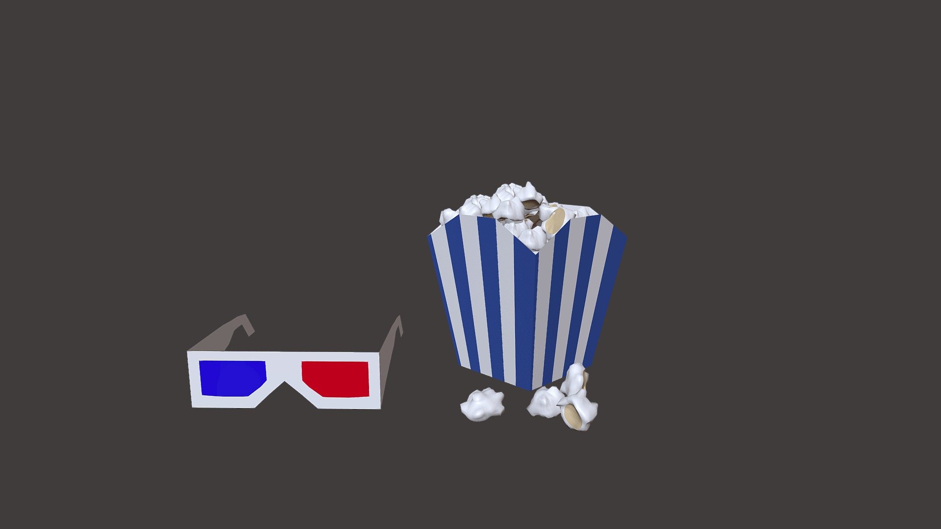 popcorn and 3d glasses 3d model