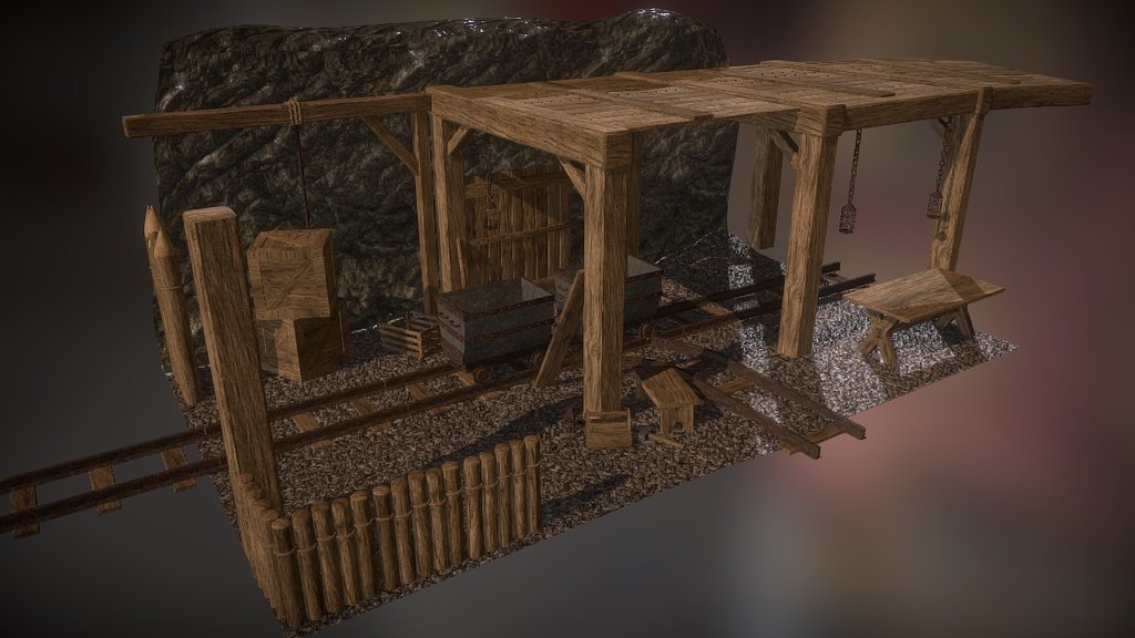 An example mine scene built with the assets from Wood Fortress -   -link removed-#!/content/46729 - Mine Diorama - Wood Fortress Asset Kit - 3D model by meshy.guru (@meshyguru) 3d model