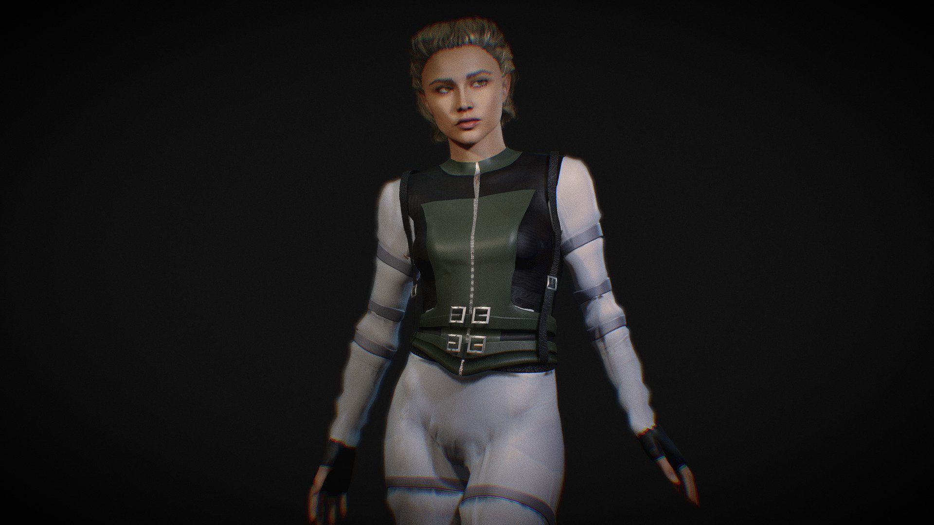 Florence Pugh - Yelena Belova . includes 1 more shapekey for body/face. Model in Blender file. Fully rigged. SSS subsurface scattering. mixamo bone names for animation. No FBX or OBJ format, only Blend file 3d model