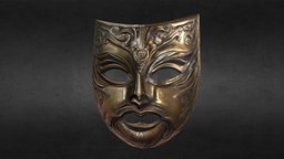 Ancient golden fantasy mask (low-poly) ancient, mask, relic, golden, game, gold, gameready