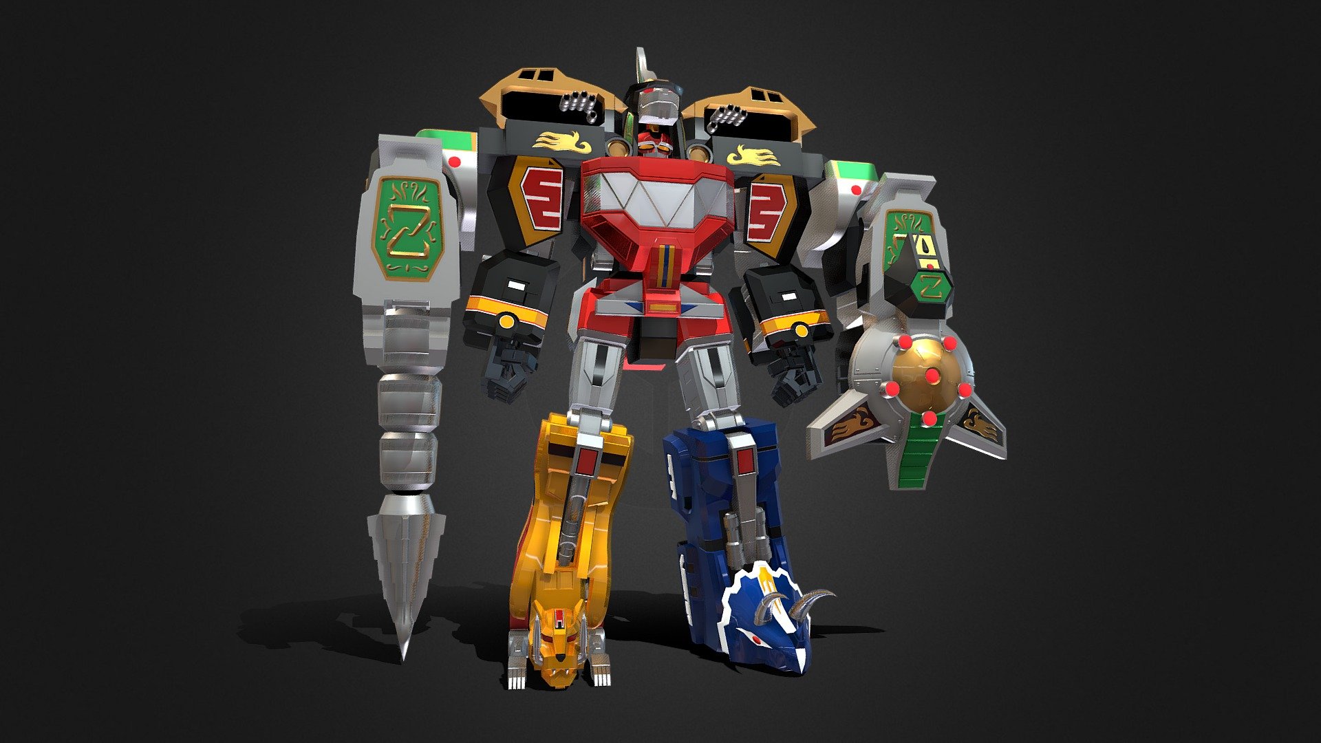 If you're interested in purchasing any of my models, contact me @ andrewdisaacs@yahoo.com

The combined mecha  from Mighty Morphin Power Rangers.  Based mostly on the Soul of Chogokin figures.

Made in 3DS Max by myself 3d model