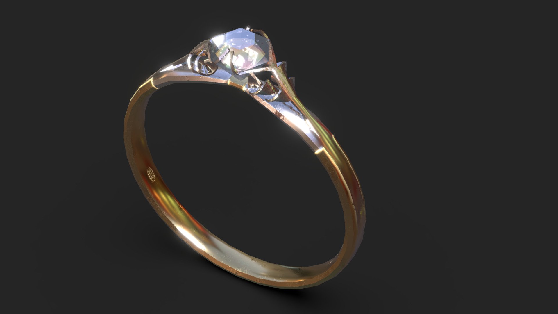 Silver-gold ring with diamond 3d model