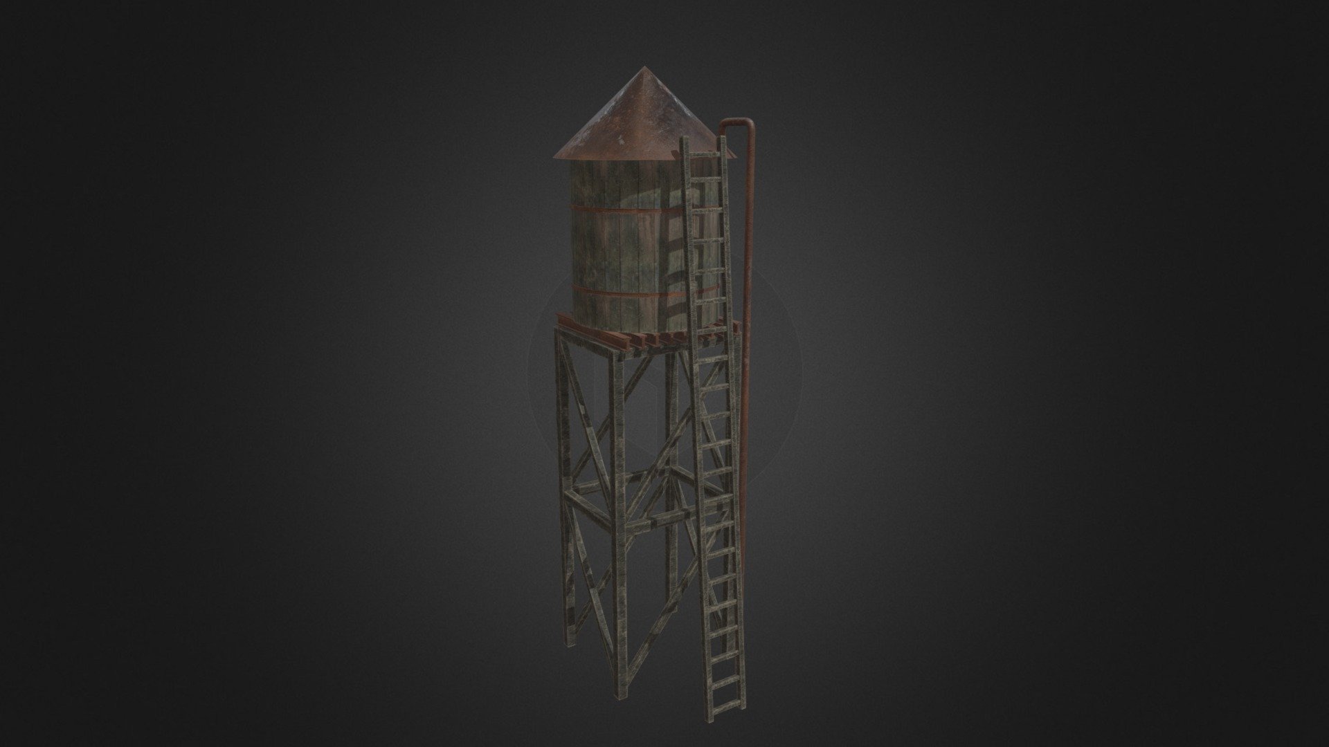 This water tower was made for environment design, with rustic and wear on the exterior 3d model