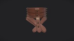 Female Brown Leather Straps Collar Necklace neck, leather, fashion, medieval, accessories, guard, different, brown, unique, straps, collar, necklace, pbr, low, poly, female, male