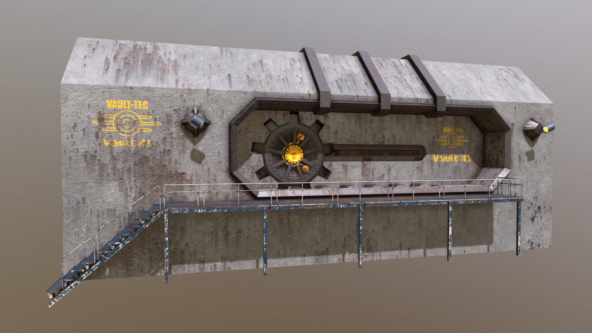 Vault-Tec - Vault 41 Bunkergate
Game ready model for unreal, unity engine. For scenes, videos, games.
4k PBR  textures in substance painter. Albedo, Metalic + rougness, Normal map. 
gizmos ready. You need somting ? PM me =)
ready for 3D printing - Vault-Tec - Vault 41 Bunkergate - Buy Royalty Free 3D model by Thomas Binder (@bindertom61) 3d model