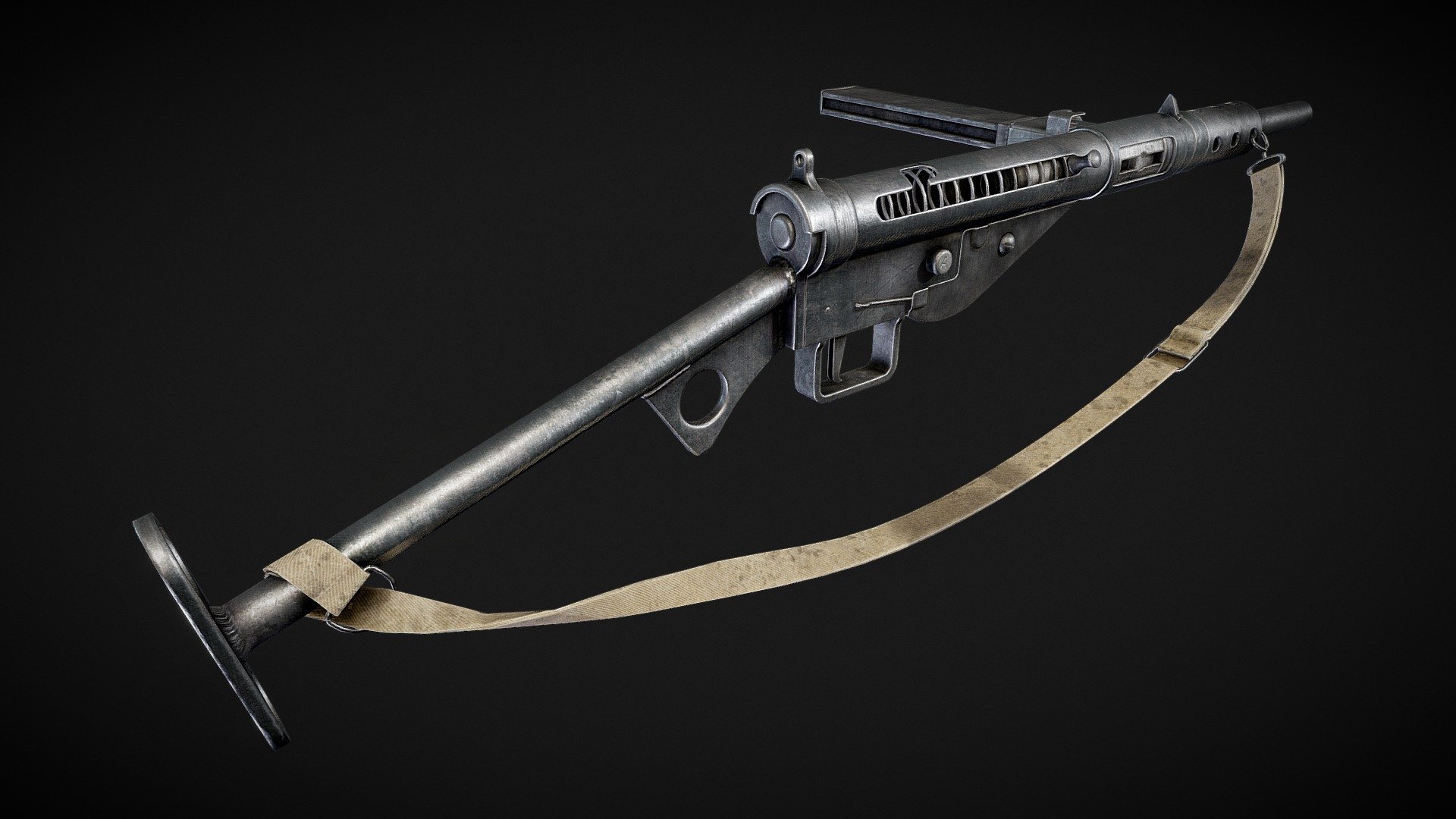 The STEN is a family of British submachine guns chambered in 9×19mm which were used extensively by British and Commonwealth forces throughout World War II and the Korean War.

This model is made up of 8,606 polygons and includes the gun, an ammo magazine, a 9x19mm bullet and a carrying strap. The model uses two texture sets, one for the gun and one for the strap and I've included textures at 4096 x 4096, 2048 x 2048 and 1024 x 1024 resolutions in the additional files 3d model