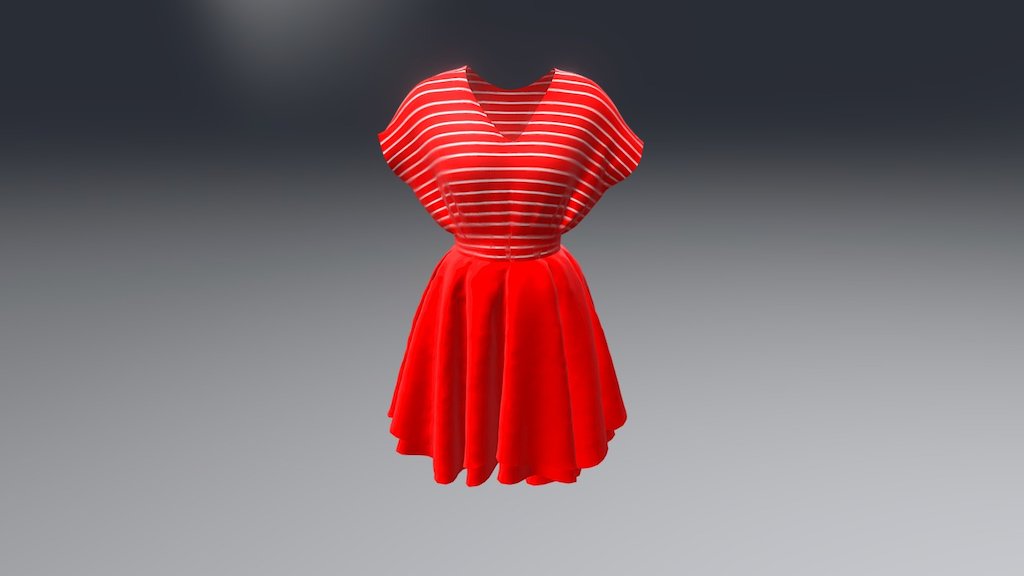 Red and White Strips Dress - 3D model by CuBic_Cat (@chatuni.cubic_cat) 3d model
