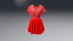 Red and White Strips Dress red, white, folds, marvelousdesigner, frock, girl