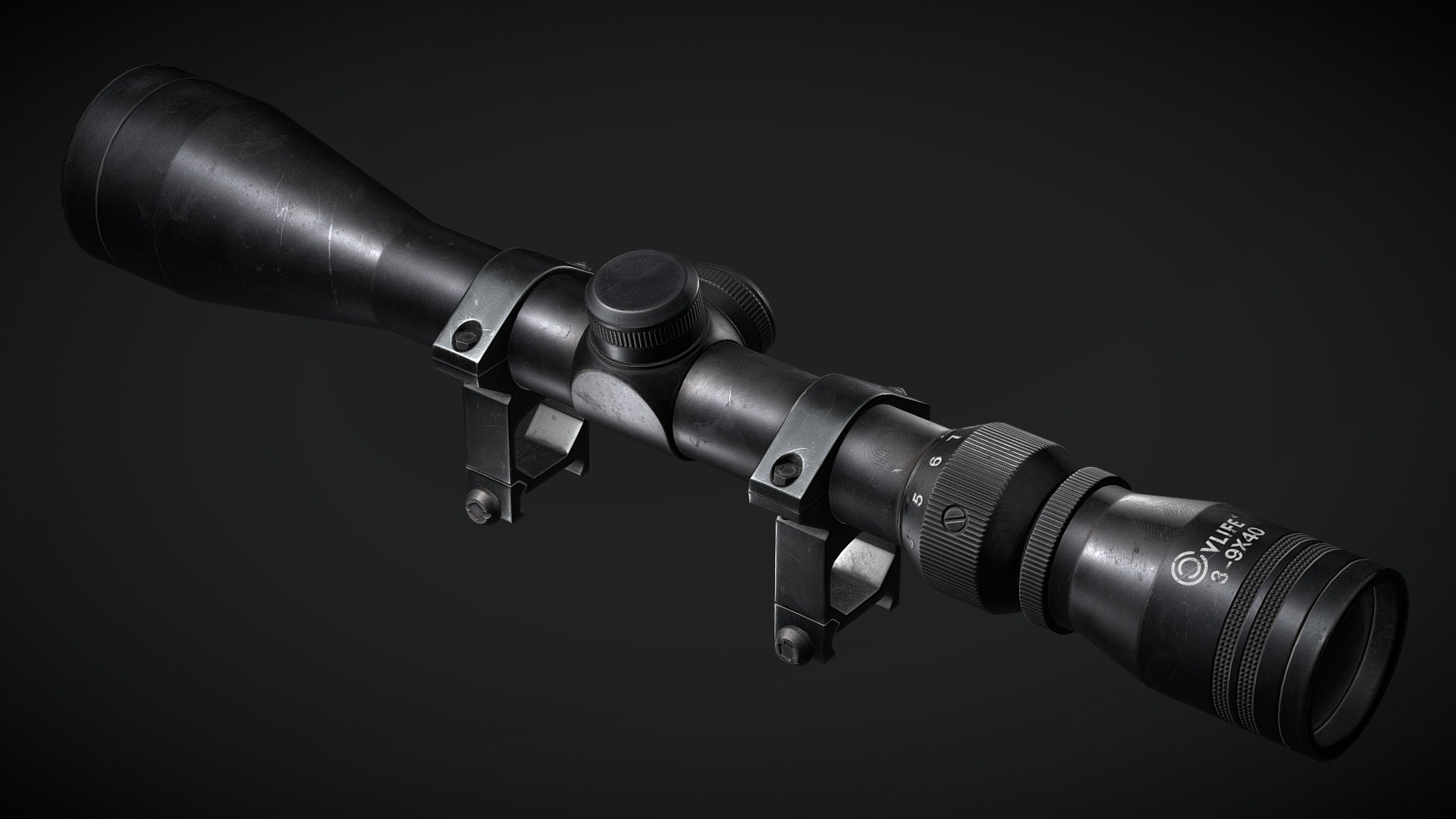 Game ready model, 3760 tris, 2K 1 textures set, PBR Specular/Glossiness workflow - Sniper Scope - CVLIFE Tactical 3-9x40 - 3D model by Fedor Sokol (@finevision) 3d model