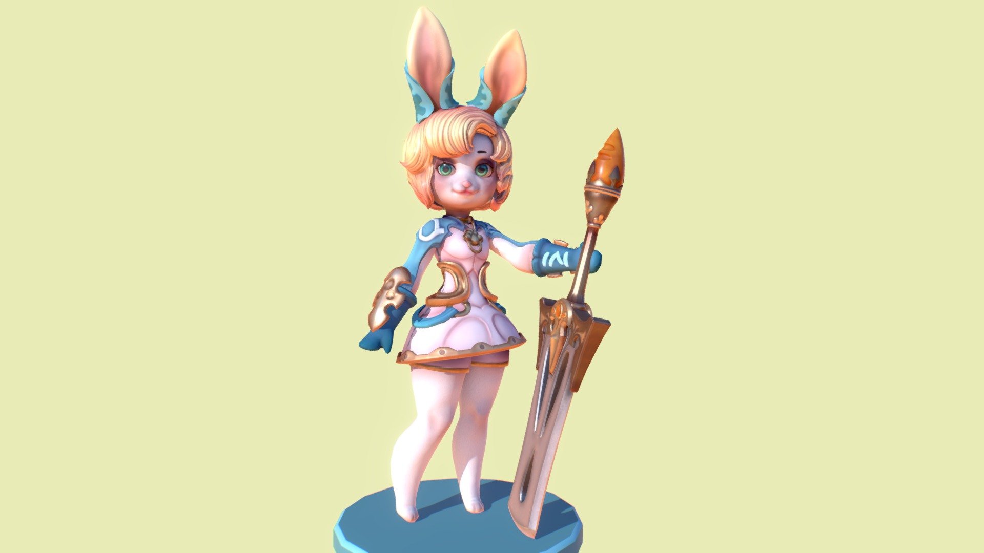 Concept Art by : https://www.artstation.com/kinas


sculpted in ZBrush
retopo in 3DCoat
unwrapped in 3DS Max
baked + textured in Substance Painter
 - Bunny Knight - 3D model by Myna (@myna_art) 3d model