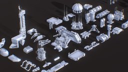 Scifi building dressing kitbash pack Low-poly future, exterior, spacecraft, parts, pack, cyberpunk, collection, cityscene, strategy, isometric, kitbash, collections, konstruktion, scifi, sci-fi, futuristic, city, building