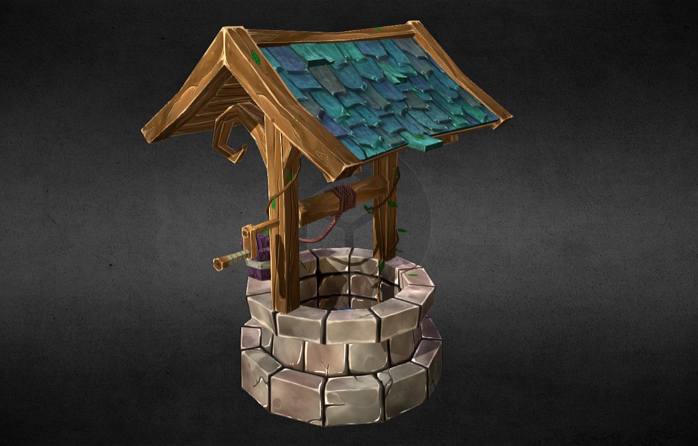 WoW inspired hand painted low poly well - Well - 3D model by stexara 3d model