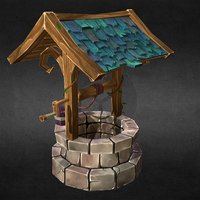 Well world, bucket, textures, painted, branch, metal, water, max, wracraft, photoshop, low, poly, stone, 3ds, wood, stylized, leaves, wow, of