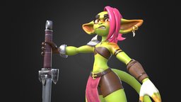 Goblin girl goblin, grass, metal, pbr-texturing, character, girl, blender, sword, fantasy, gameready