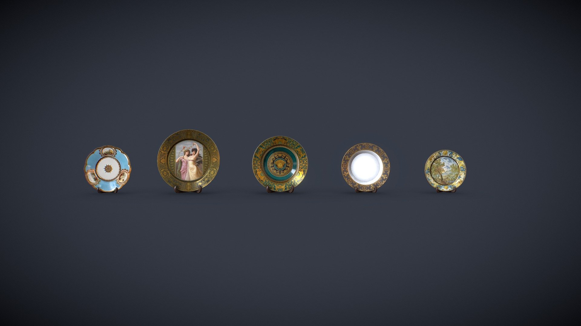 Hello all :) Some simples decoratives plates made for a victorian project that will fit nicely on the top of a shelf.

Made with Maya, PS and Substance.

You will find in the package Scene file, FBX and 2k Textures.
If you have any customs need, please feel free to contact me 3d model