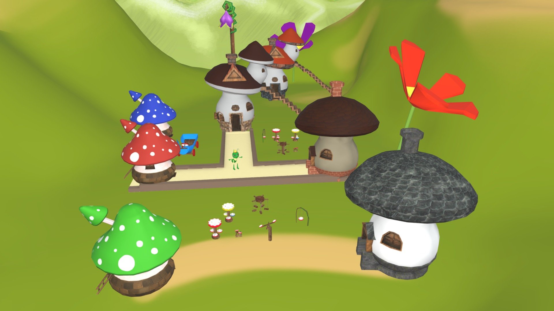 Lowpoly 3D Mushroom Houses for your next game or animation project.
Includes one rigged free character of Green Ant.

Looking for a 3D Mushroom Houses that is both lowpoly and creative? Look no further than the Bugs Mushroom Lowpoly City 3D Art Middle Pack! This package includes one rigged free character of a green ant, making it perfect for any video game or animation project. 

The mushrooms are perfect for any type of city scene, whether you're creating a whimsical wonderland or a bustling metropolis. The possibilities are endless with this set. So what are you waiting for? Get your hands on the Bugs Mushroom Lowpoly City 3D Art Middle Pack today!

We look forward to your feedback so we can create more assets for YOU! - Bugs City: Stylized Mushroom Pack - Buy Royalty Free 3D model by HayqArt 3d model