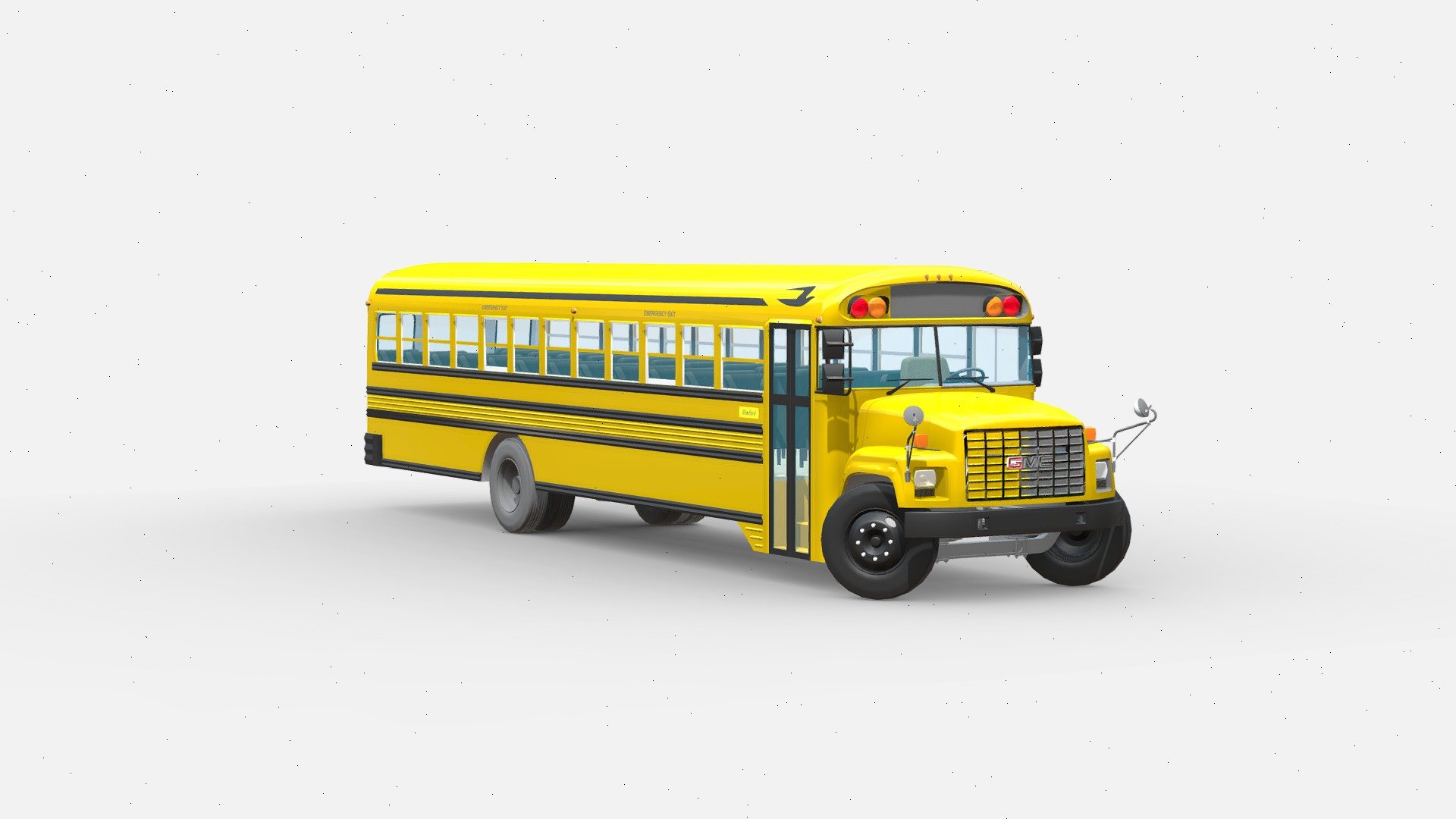 3D model of a school bus, ideal for use in the design of virtual school environments, educational animations or as a decorative element in urban visualizations. The model includes a detailed interior and exterior details, making it a perfect representation of a real school bus 3d model
