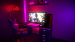 3d Gaming Room with Gaming Setup