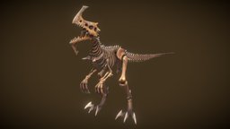 Stylized Fantasy Skeletal Dinosaur (Creature) skeleton, rpg, raptor, lizard, mmo, rts, fbx, reptile, moba, character, handpainted, lowpoly, creature, animation, stylized, fantasy, horror, bones