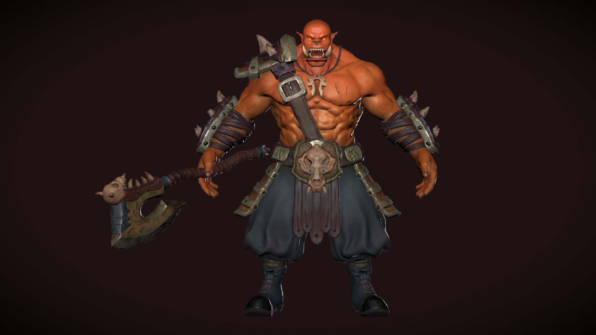 Hey! Here is my character I created at XYZ School STYL course. Inspired by Grommash Hellscream from Warcraft. Animations and rigging soon! 
PBR Spec/gloss pipeline. 
Character - 37k tris
Weapon - 6k tris
Please follow my social page :) https://www.artstation.com/runexor - Garmosh Bloodaxe - 3D model by Runexor 3d model