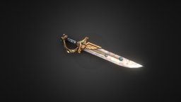 Stylized Power Sword painted, golden, substance, painter, blender, low, poly, sword, hand
