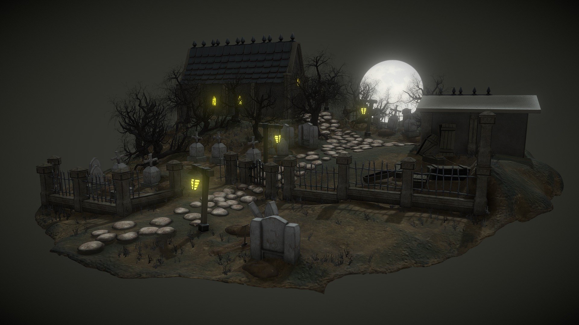 Stylized Graveyard Model &amp; Guide



Youtube complete Guide to this Model Link: https://youtu.be/G_q4rLqNoS0

This is the modular pack containing all the parts from the Youtube complete guide.  This pack contains 36 Blender texture maps and 24 Unreal Engine unique maps.  Below is a list of what the pack contains.

3 X Modular house blocks | 2 X Large Roofs | 6 X Pillars | 2 X Door | 2 X Windows | 1 X Roof Top | 2 X Lamp posts ( 1 X Animated) | 1 X Fence | 1 X Gate | 2 X Grave | 1 X Stepping Stones | 2 X Coffins | 4 X Grave Stones | 3 X Trees

1 X Blender Packed File complete with camera setup in Eevee Renderer - Stylized Graveyard Model & Guide - Buy Royalty Free 3D model by 3D Tudor (@3DTudor) 3d model