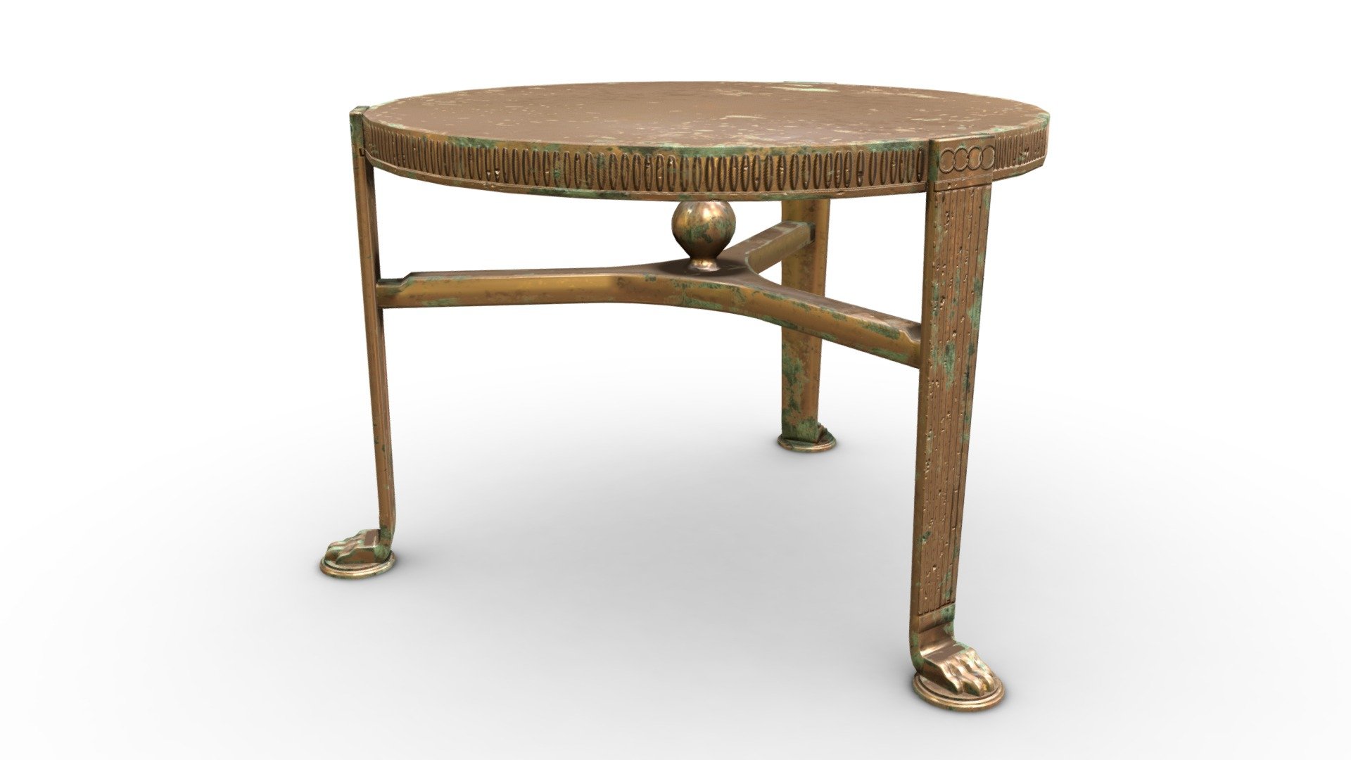 Roman tables, or Mensa, were used to hold lamps or ornaments. The three legged version is called delphica. This one is made from brass and corroded a great deal. The original design uses the lion feet form for the legs 3d model