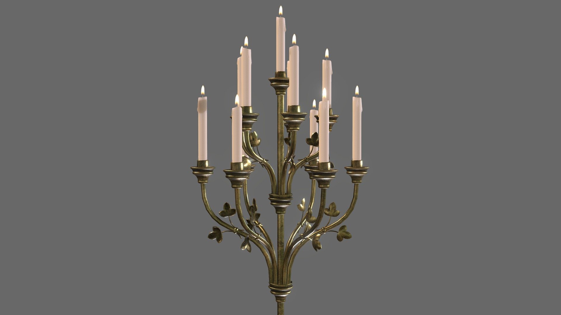 Floor Standing Candle Holder

This is a big brass wrought candle holder that can decorate castles or gothic environments.

Measures:

Height: 2 meters (with the candles) Width: 53 centimeters

Textures:

The models has PBR textures, and includes:

Candle Stand Holder - 4K Resolution
* Base Color
* Metallic
* Roughness
* Normal Map

Candles - 2K Resolution
* Base Color
* Roughness
* Normal Map
* Emission

Flame - 512px Textures
* Diffuse Color
* Emission - Floor Standing Candle Holder - Buy Royalty Free 3D model by pixeldigitalarts by Giovanni Lucca (@pixeldigitalarts) 3d model