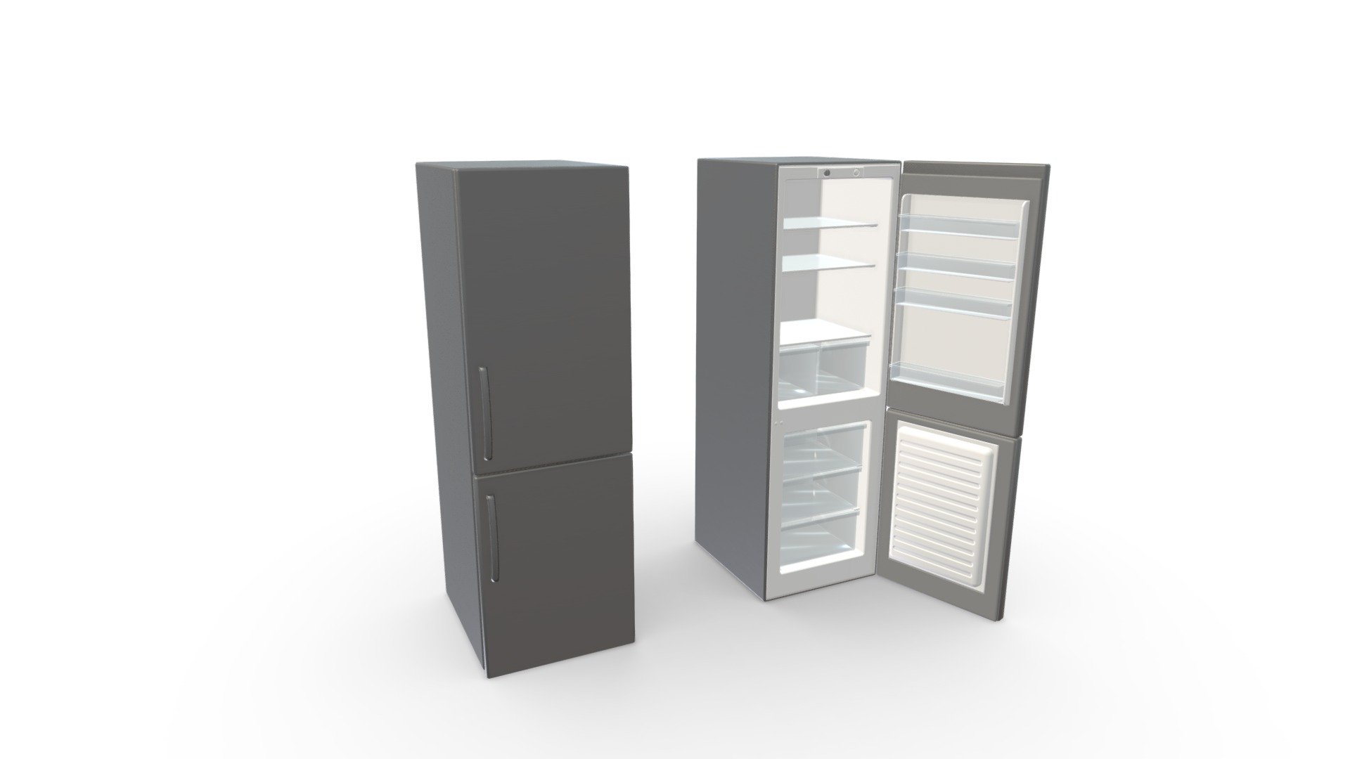 Fridge with opening doors and drawers 3d model