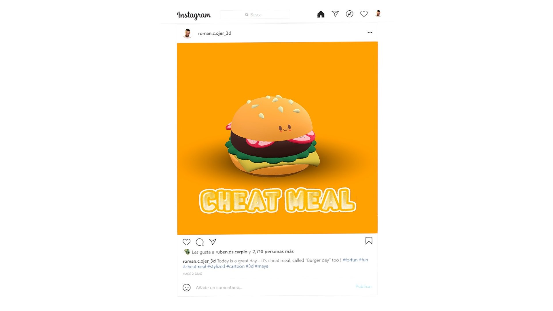 Today is cheat meal, and for all the Instagram posers THIS is your model.

This is a quick 3D model using Maya.

Ptssss ! Just to let you know, both Instagram accounts that are shown in the post are real !

(The likes are absolutely false)

Original design by Cecy Meade 3d model