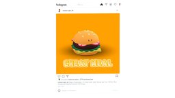 Cheat meal food, post, eat, hamburger, fastfood, colorful, instagram, stylizedcharacter, maya, stylized