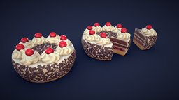 Stylized Black Forest Cake food, cake, household, cherry, ice, prop, detail, cream, realtime, dinner, breakfast, detailed, party, eating, sugar, chocolate, eat, supermarket, birthday, props, sweet, cooking, bakery, pastry, foods, overwatch, celebration, caketopper, baker, cakes, pastries, cake-topper, stilised, birthdaycake, fortnite, thecakeisalie, cartoon, pbr, house, "bakery-products", "bakeryshop"