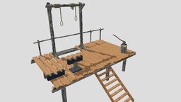 Gallow medieval, gallows, ropes, axe, wood