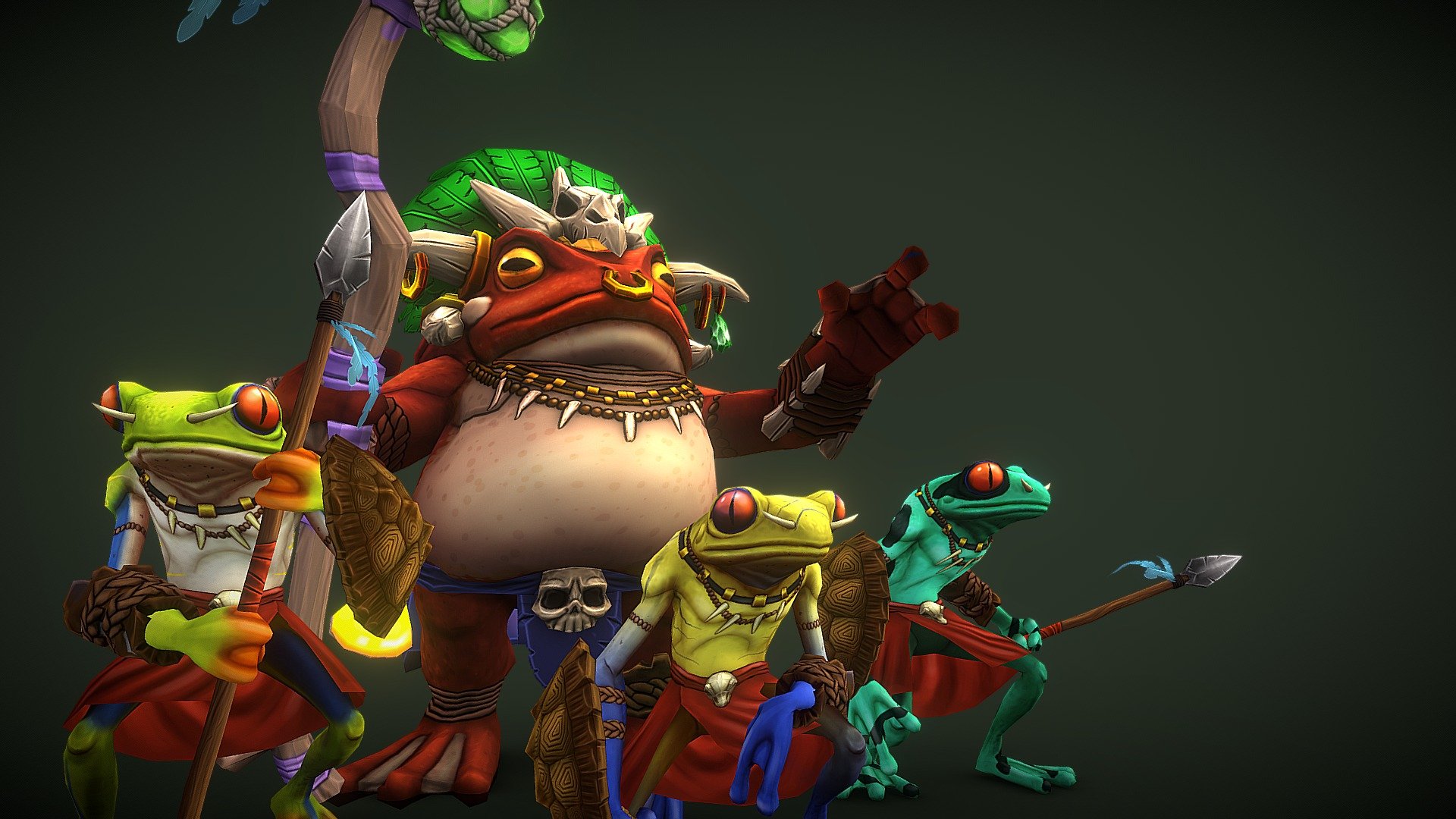 A set of tribal frog characters i have been working on - Frog Tribe - 3D model by MattTonks (@tonka316) 3d model