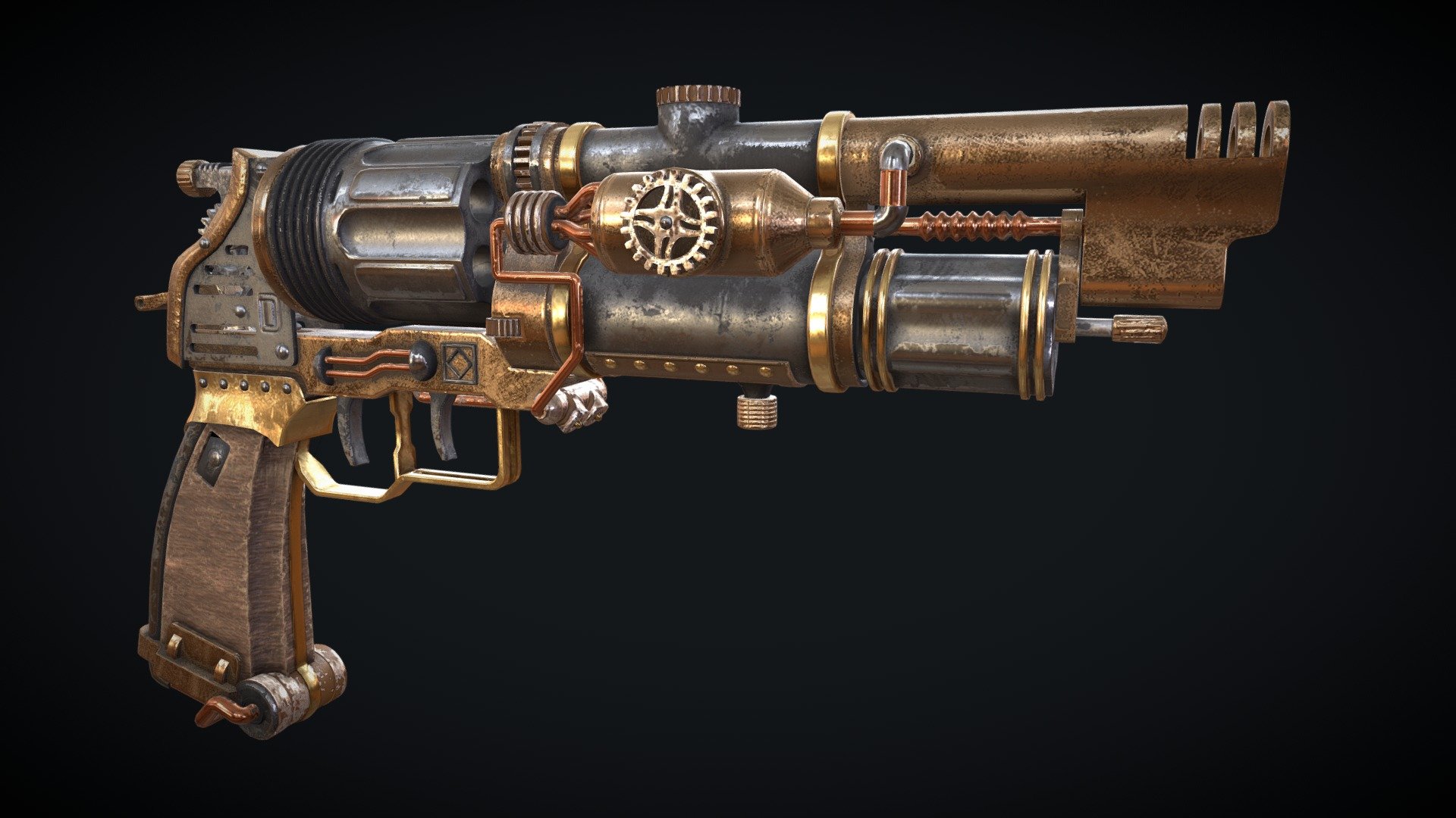 A relic from Steampunk World War I.

You can find high quality renders of this model on my Artstation.

by Eduardo Kuhn - Steampunk Revolver (With Animations) - Download Free 3D model by Eduardo Kuhn (@eduardokuhn) 3d model