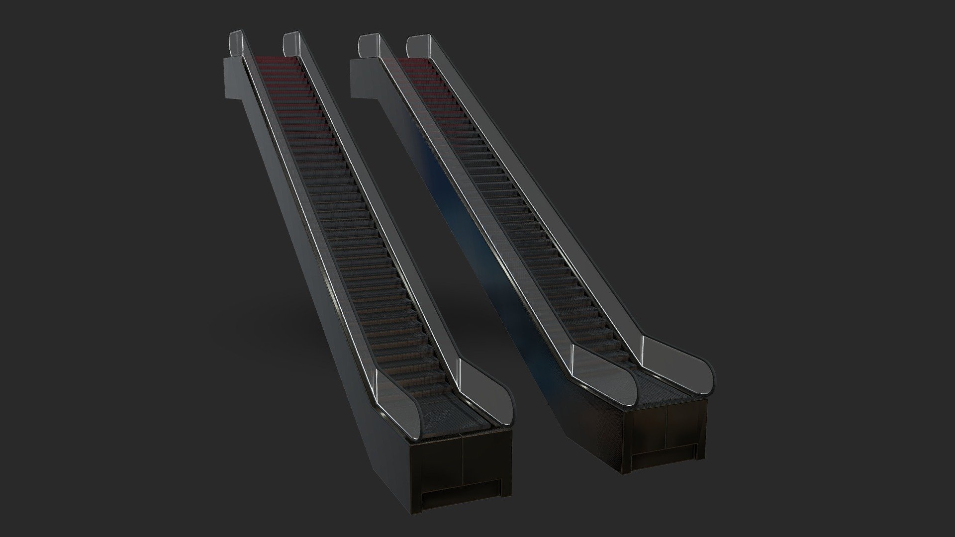 1 Static Escalator
1 Animated Geometry Nodes Escalator.

Perfect for Malls, Shopping Centers, Hospitals, Offices, and more.
PBR ready, VR ready 3d model