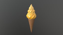 ice cream in waffle cone food, ice, cream, cone, yellow, sweet, waffle, dessert, creamy